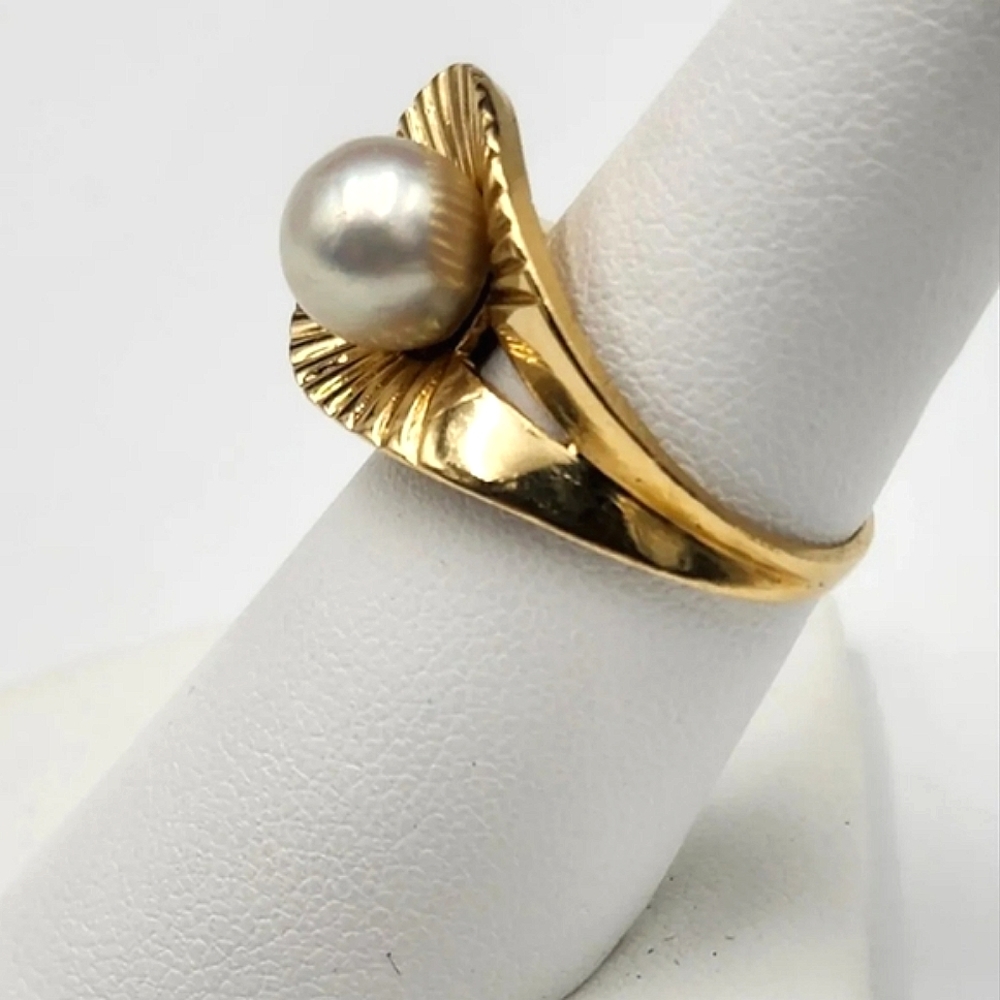 Vintage 14kt Gold Pearl Ring Sz-6